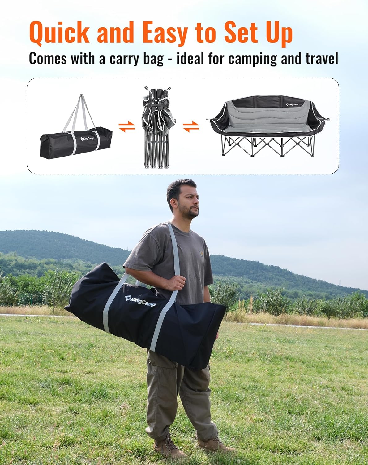 3 Seater Camping Sofa Chair 450KG Black Grey