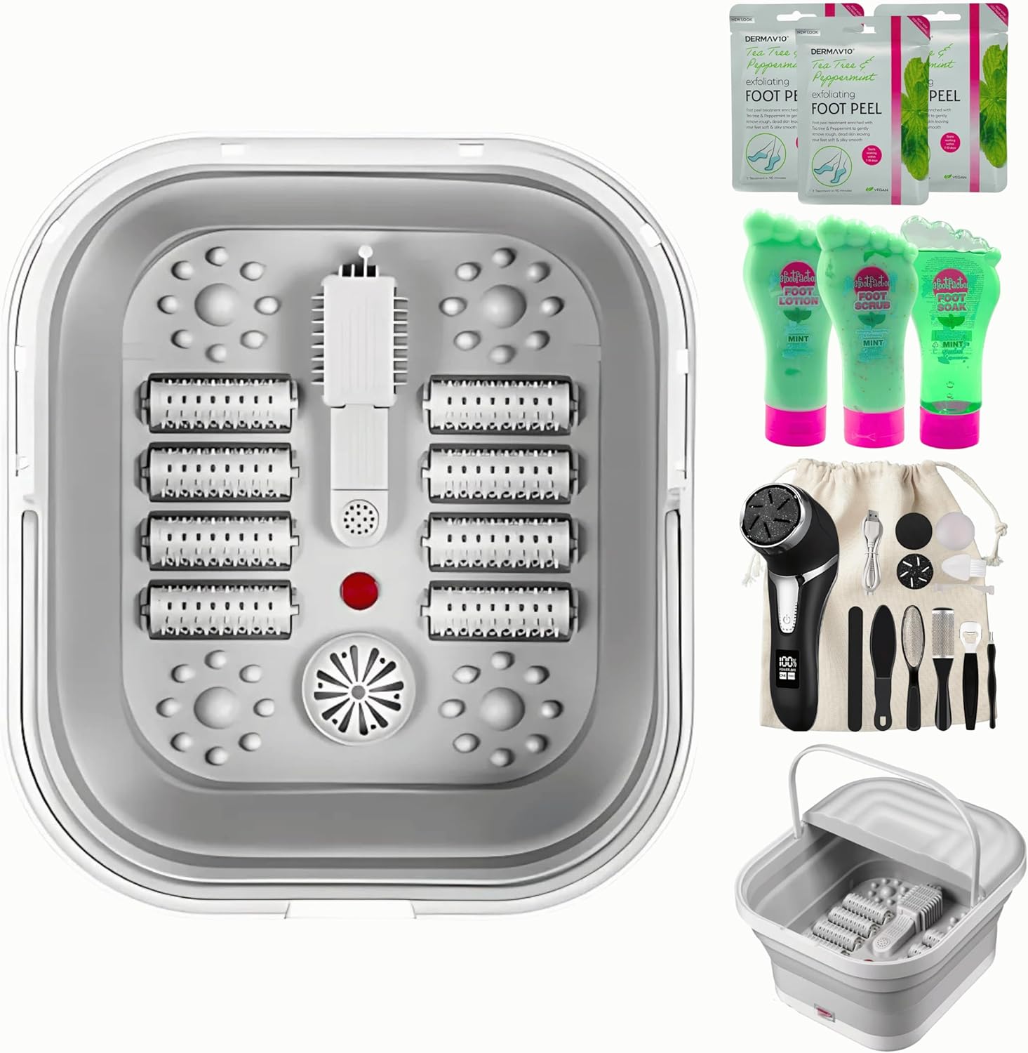 Heated Foot Spa Massager LED Therapy Shiatsu Rollers Soak