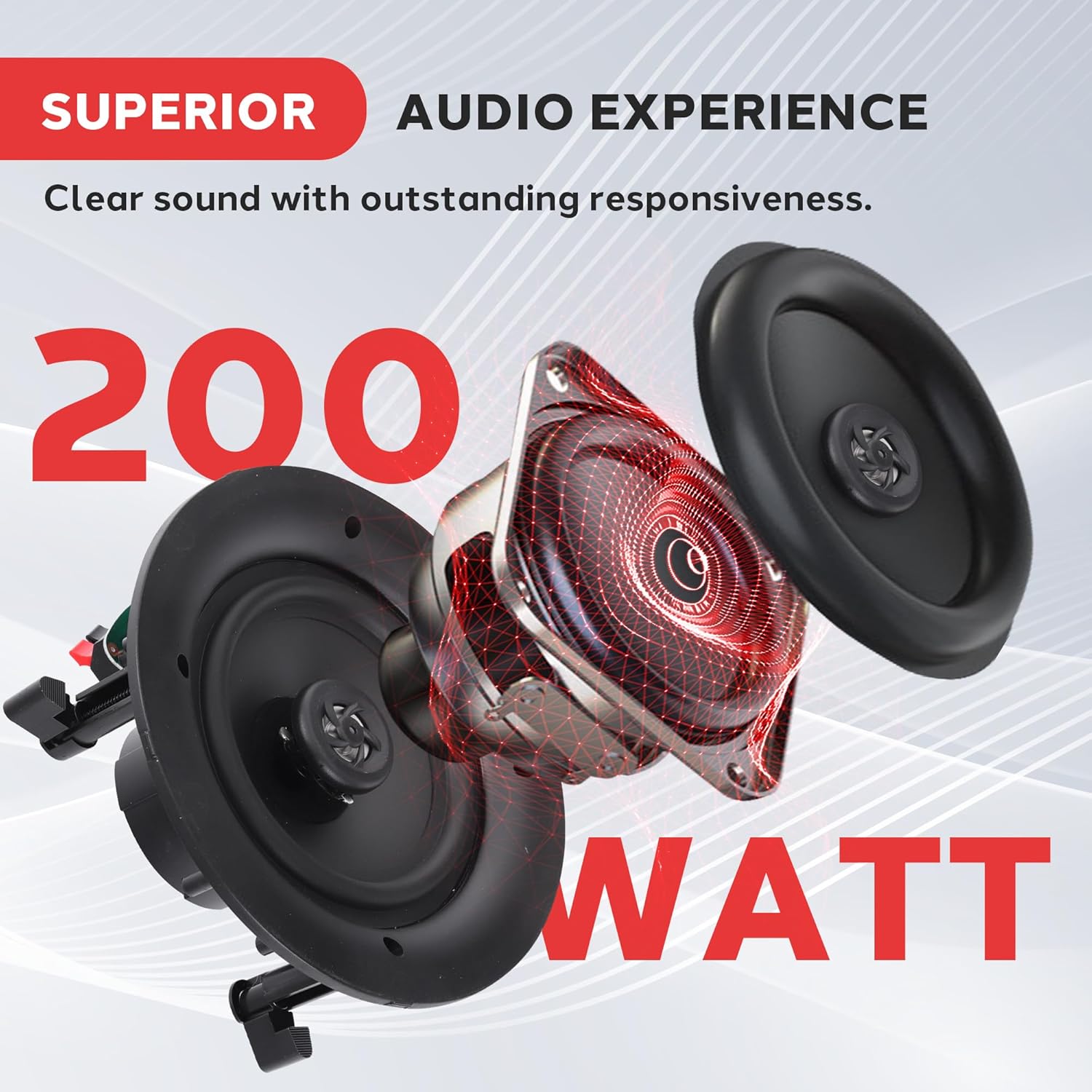 6.5 Inch In Ceiling Wall Speakers 200W Flush Mount Stereo Pair