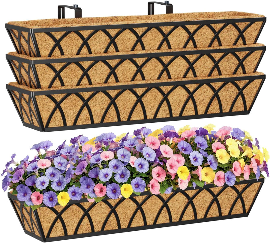 30in Railing Planter Box Set 4 Large Metal Trough Coco Liner