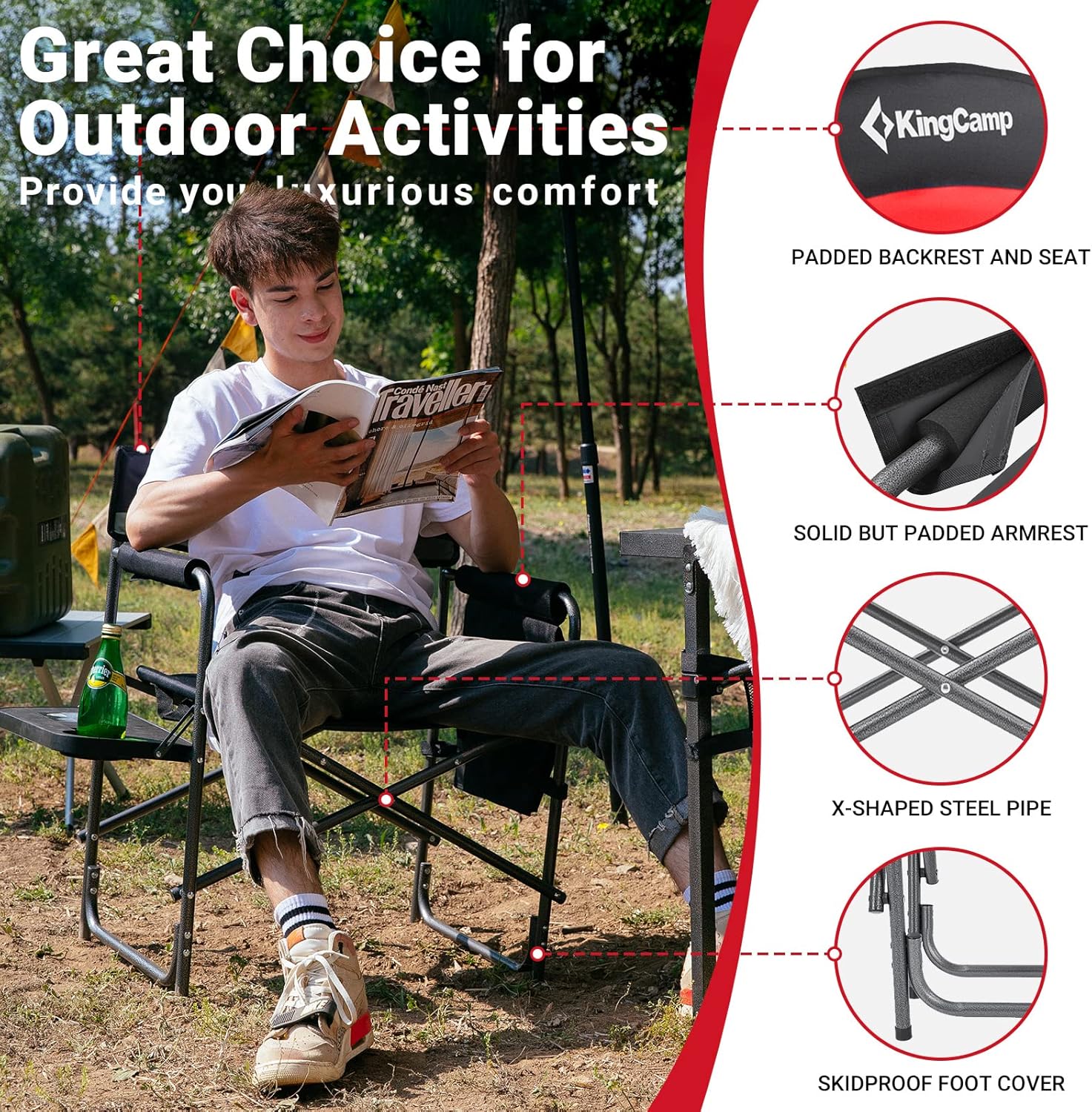 Oversized Directors Camping Chair Foldable Red