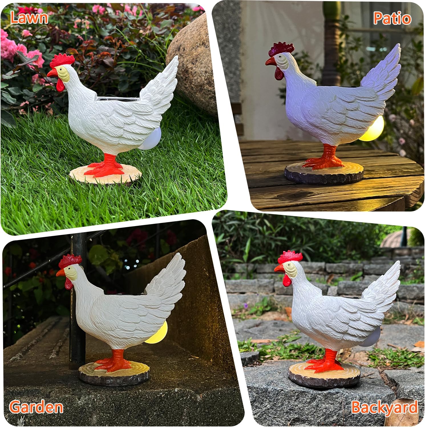 Solar Chicken Garden Statue LED Egg Light Resin Outdoor Decor