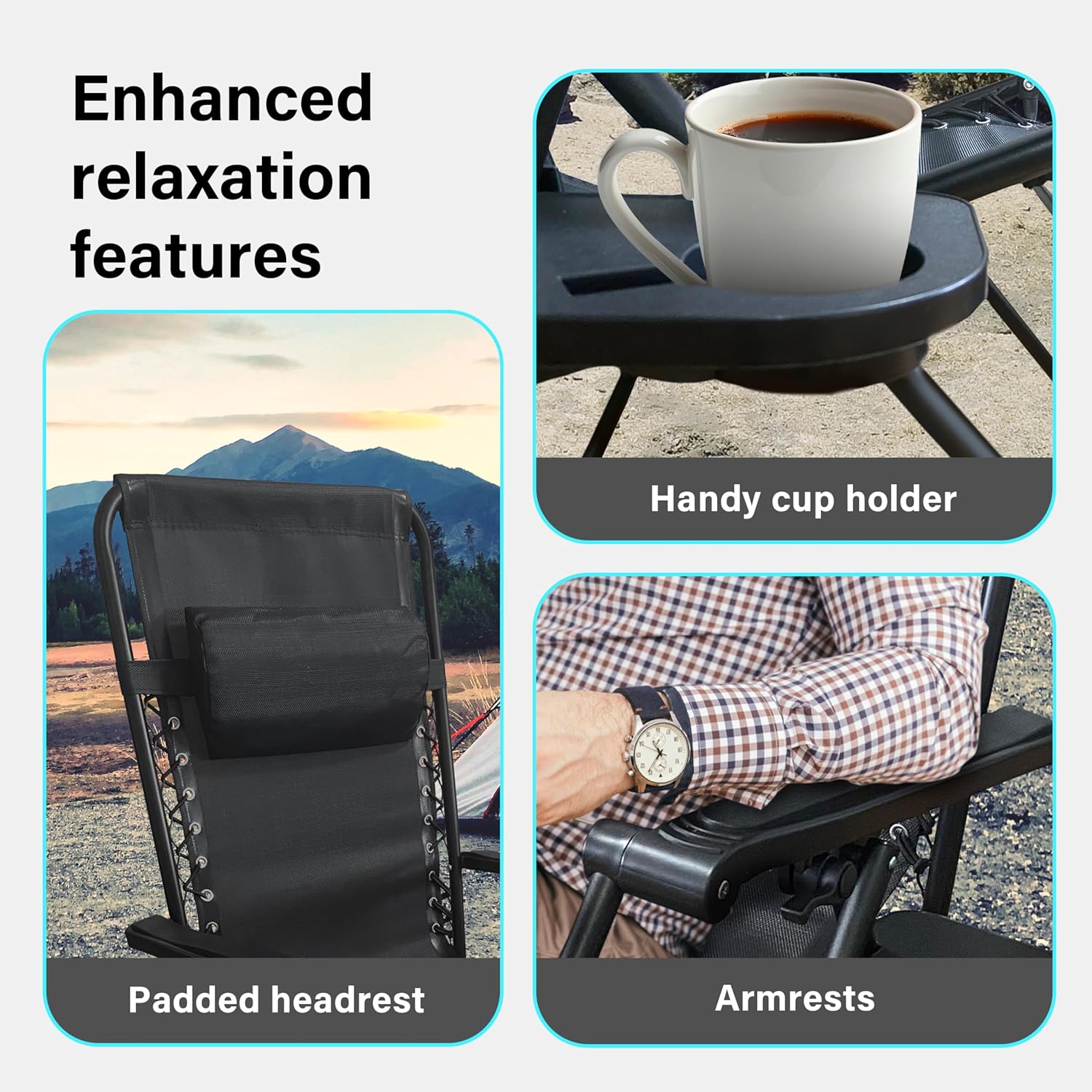 Set of 2 Zero Gravity Folding Lounge Chairs Black