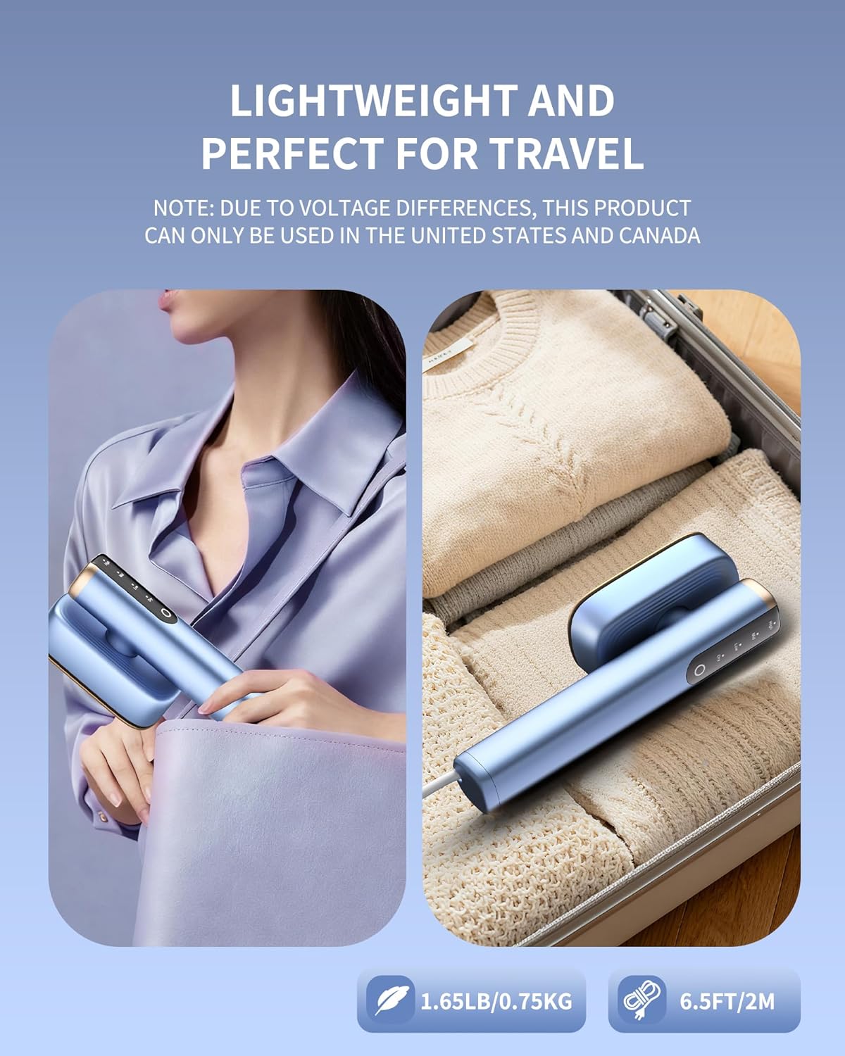 Handheld Garment Steamer 2in1 Fast Heat 15s Dual Tank Travel