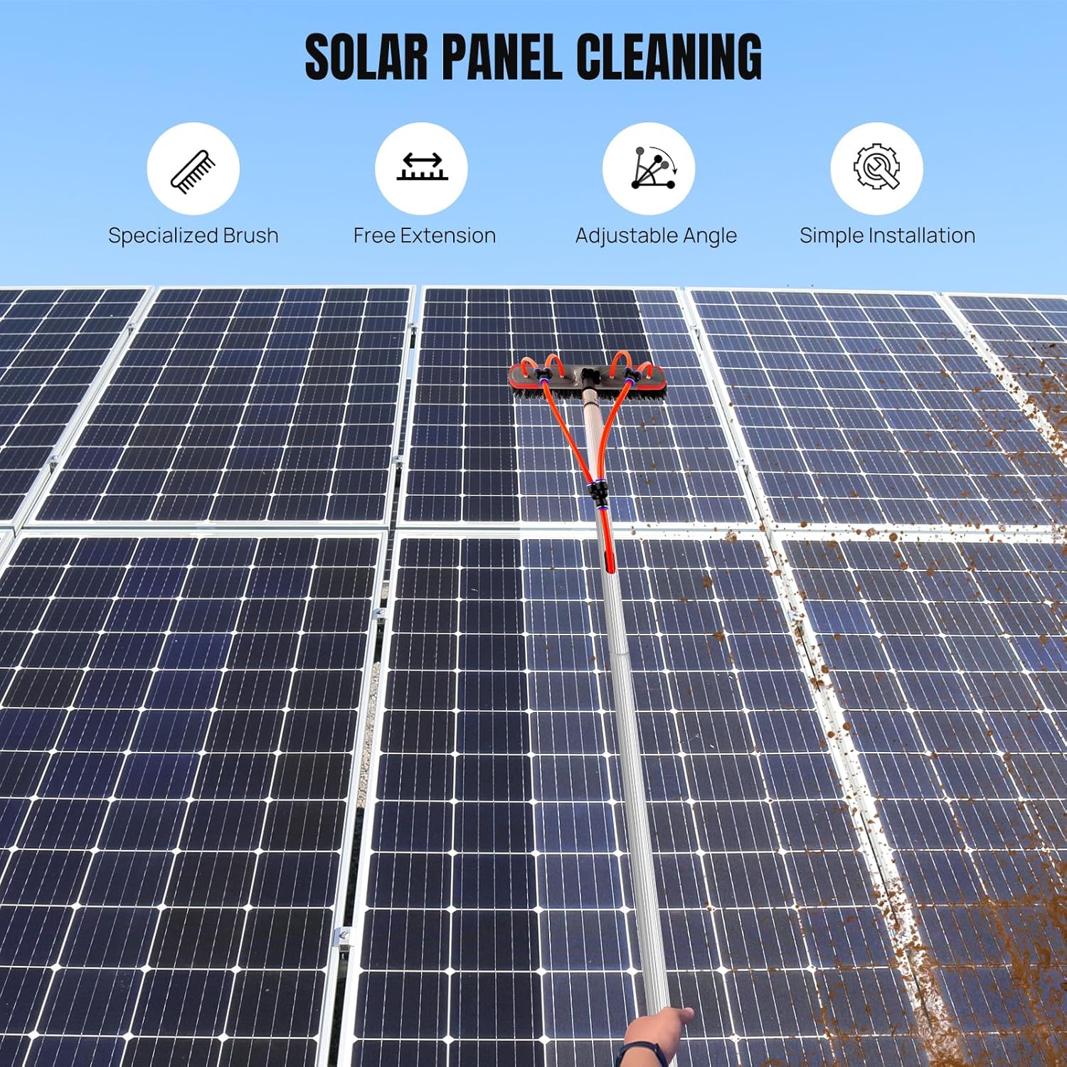 7M Telescopic Cleaning Brush with Water Hose for Solar Panels