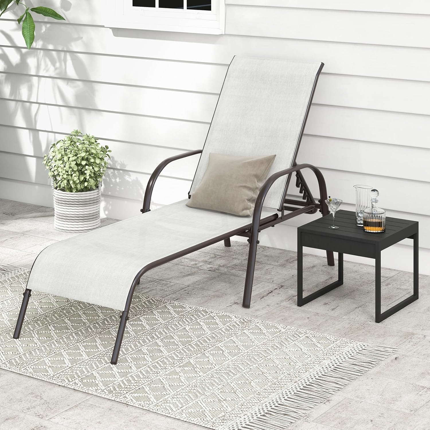 Garden Sun Lounger 5 Position Recliner Chair Grey