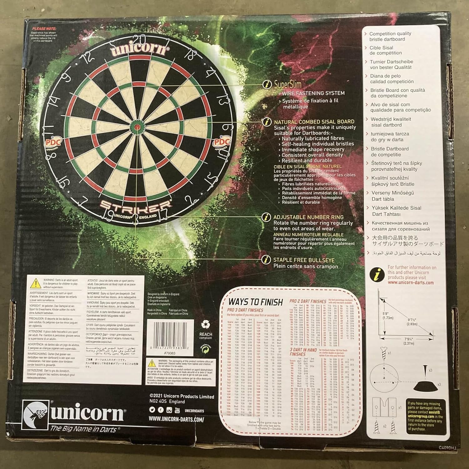 18in Professional Bristle Dartboard Staple Free Bullseye Slim Wire