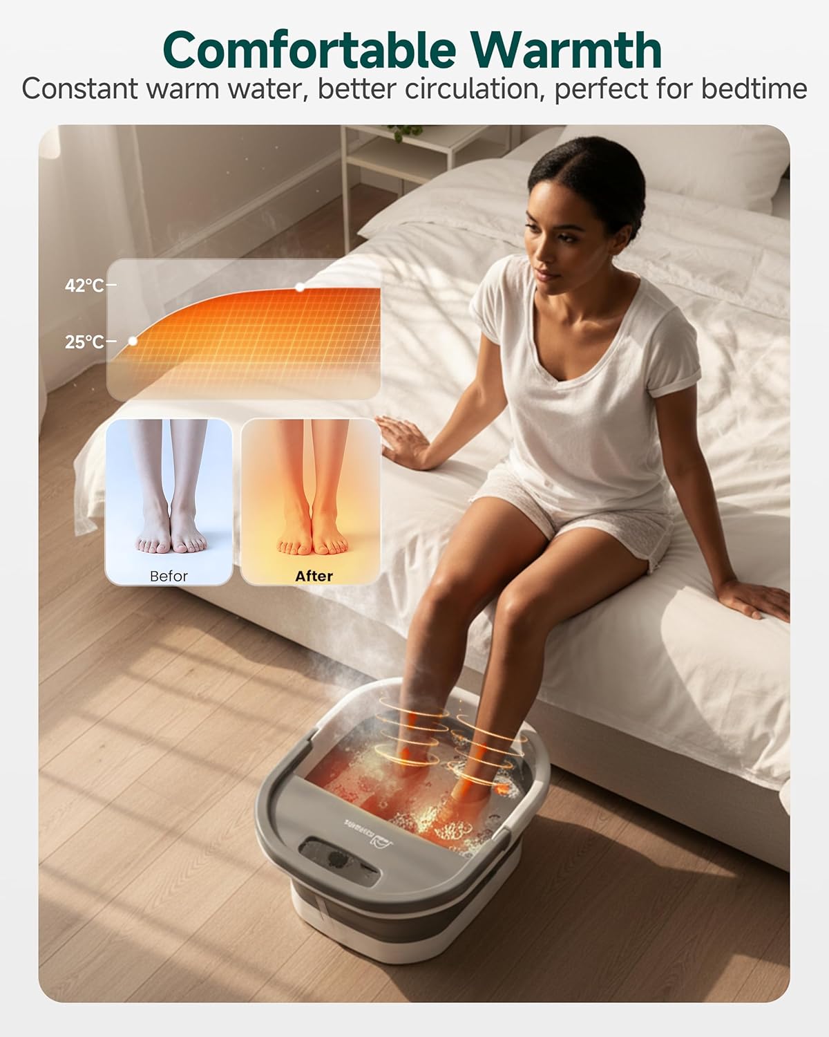 Foldable Foot Spa Massager Heat Bubble Vibration Rollers Temp