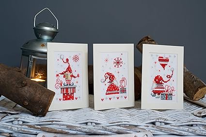 Gnome Cross Stitch Greeting Cards Kit Set 3 DIY Craft