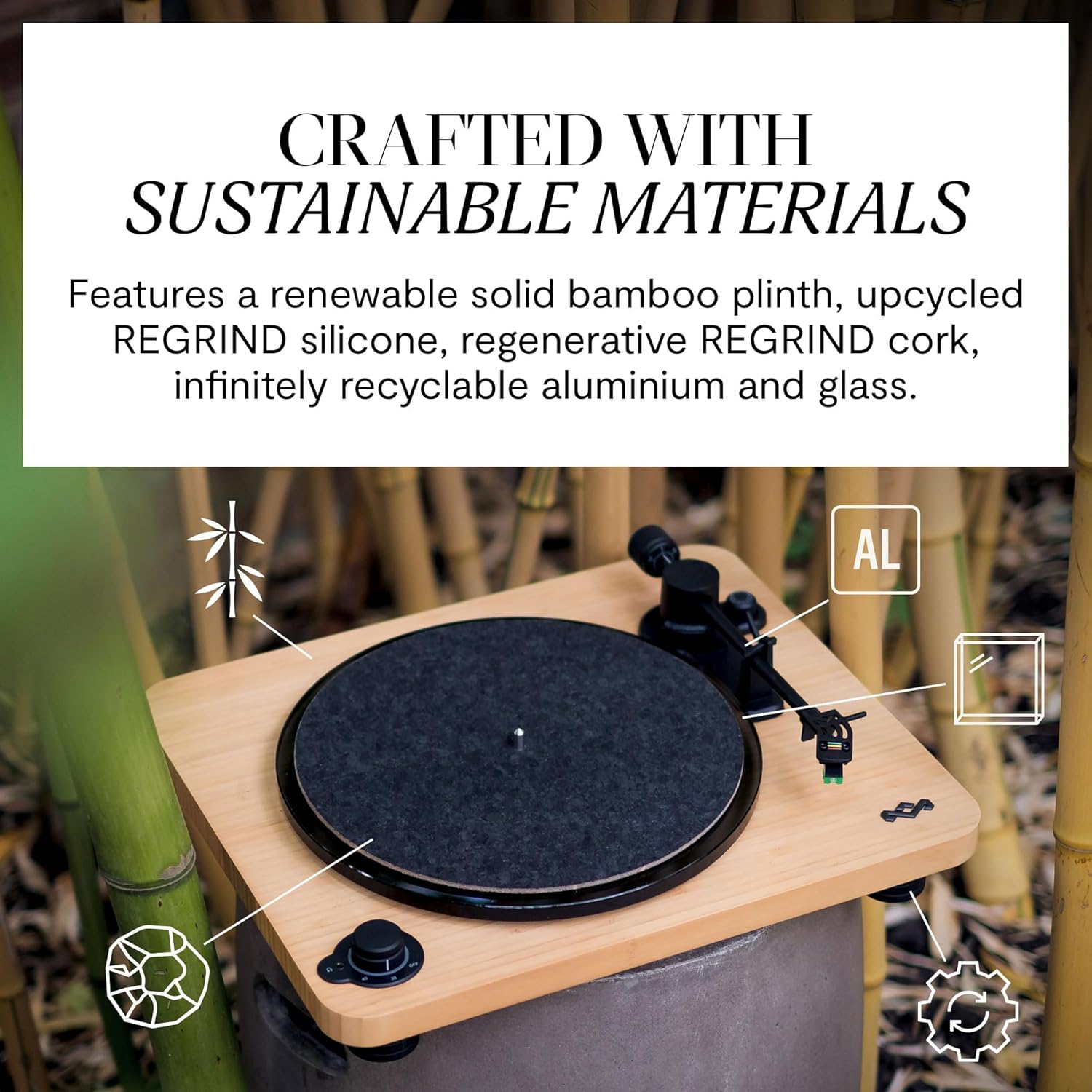 Bamboo Bluetooth Turntable Glass Platter 2 Speed