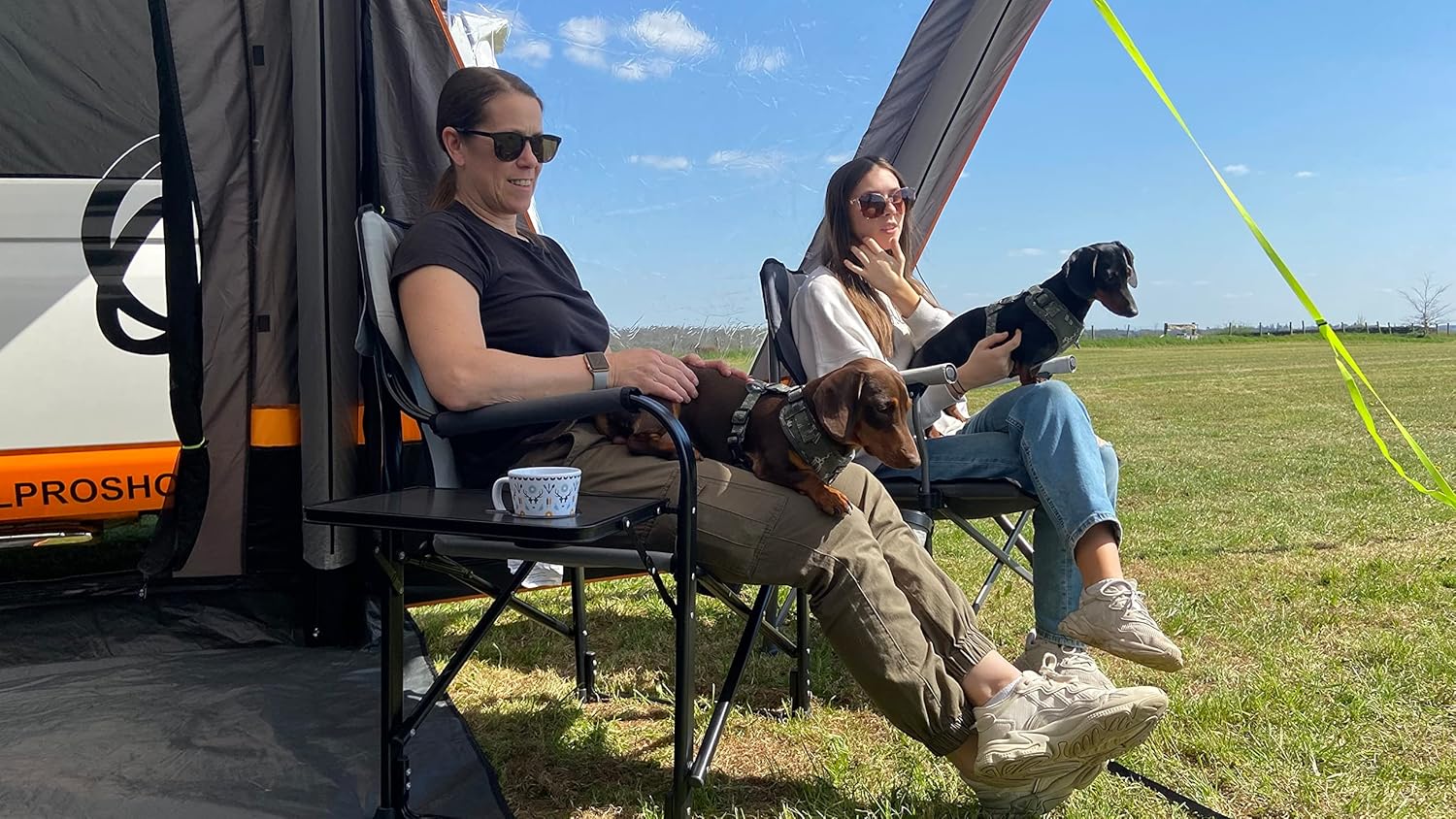 2 Pack Grey Directors Camping Chairs with Table