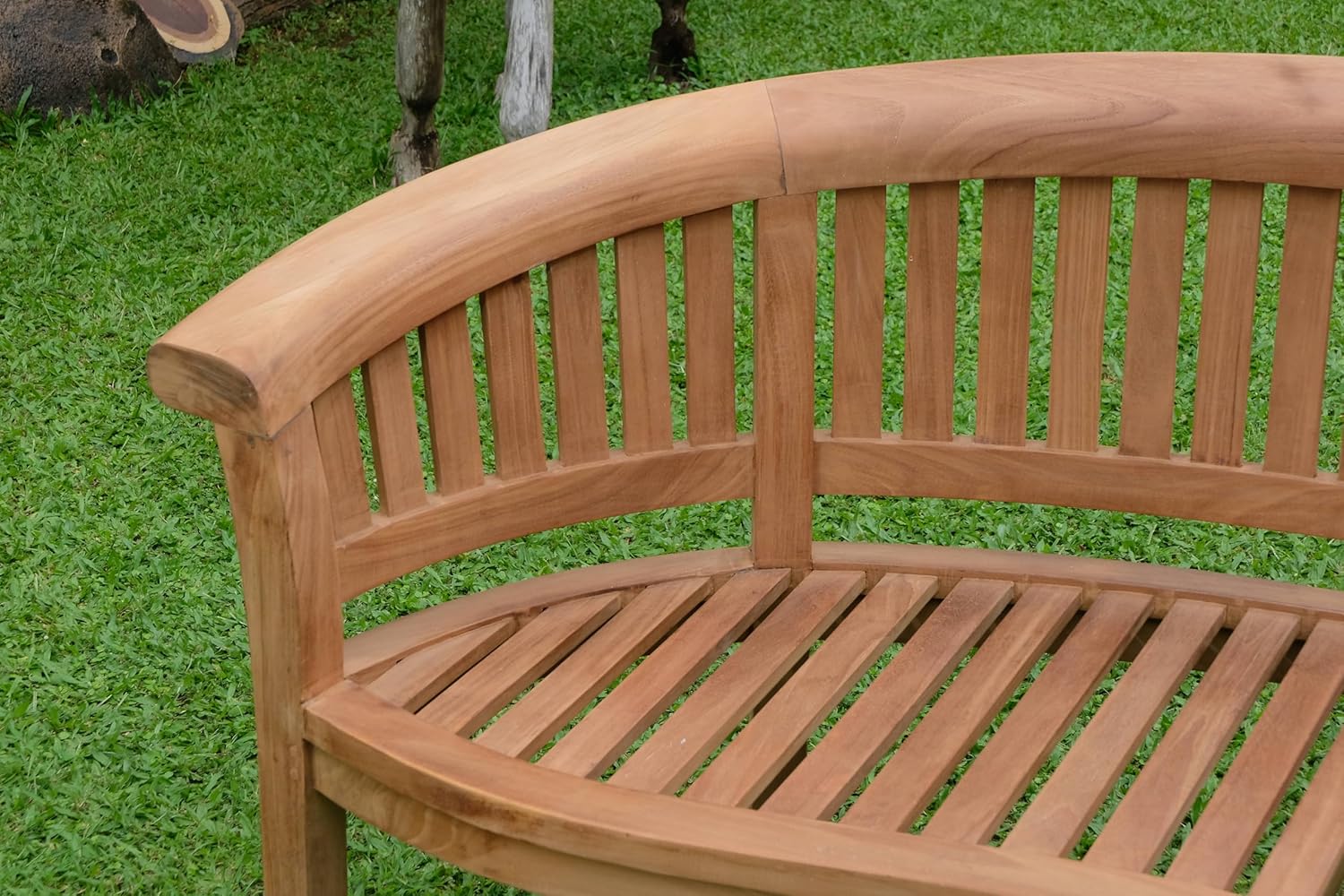 Extra Thick Teak Wood Banana Garden Bench w/ Green Cushion Patio Seat 168cm