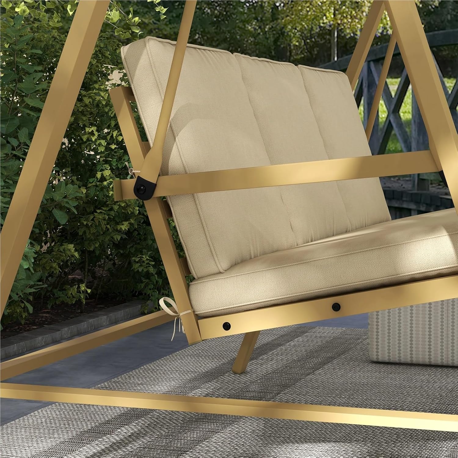 3 Seater Garden Swing Chair Grey Canopy Cushion Steel Frame