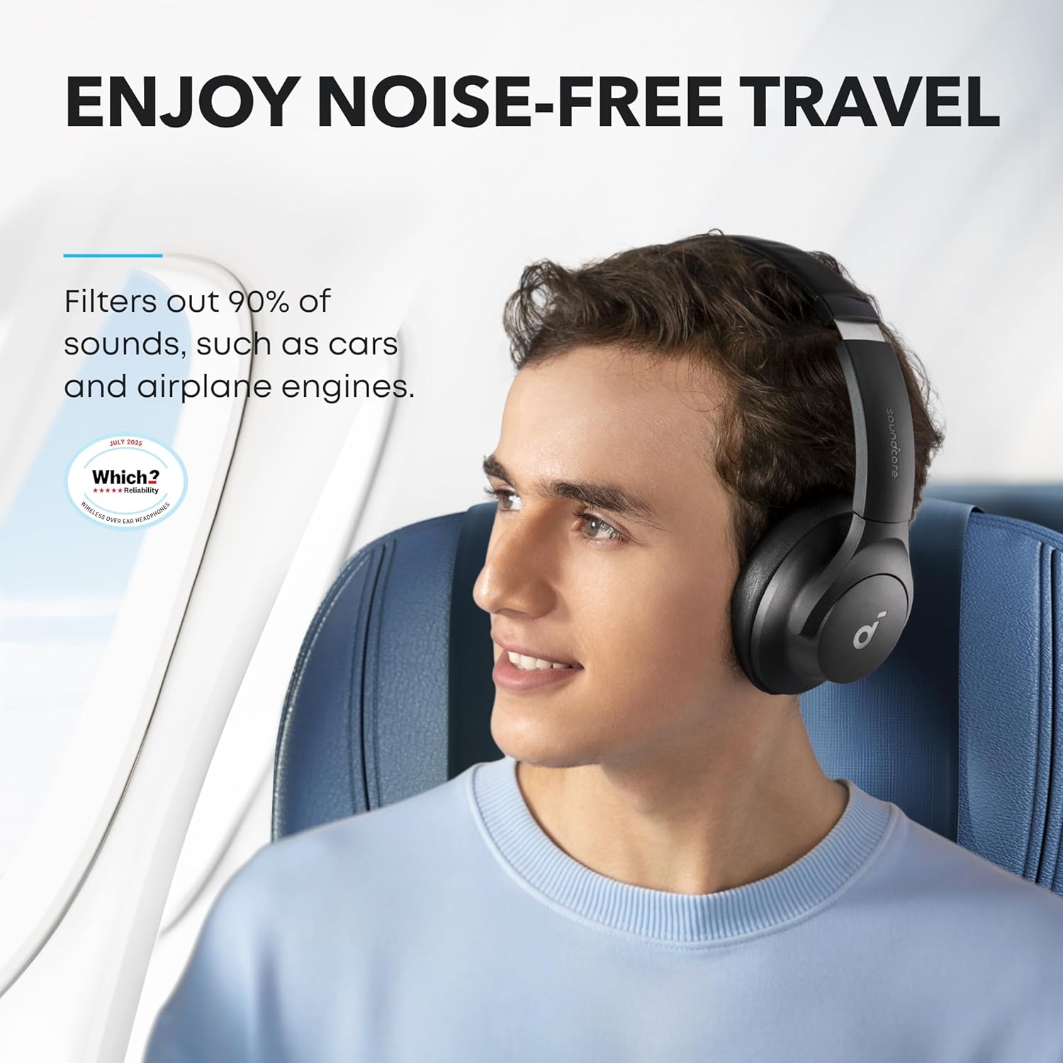 Wireless Hybrid Noise Cancelling Over Ear Headphones 40Hr Battery Black