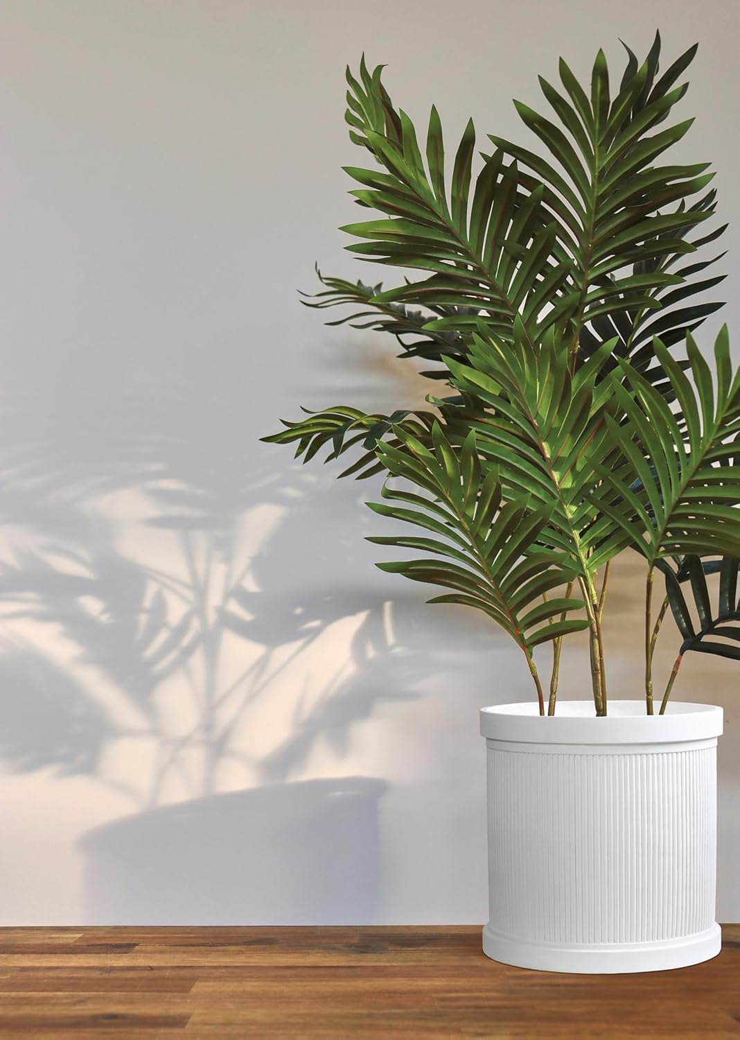 45cm White Ribbed Planter XL Fibrestone Large Plant Pot
