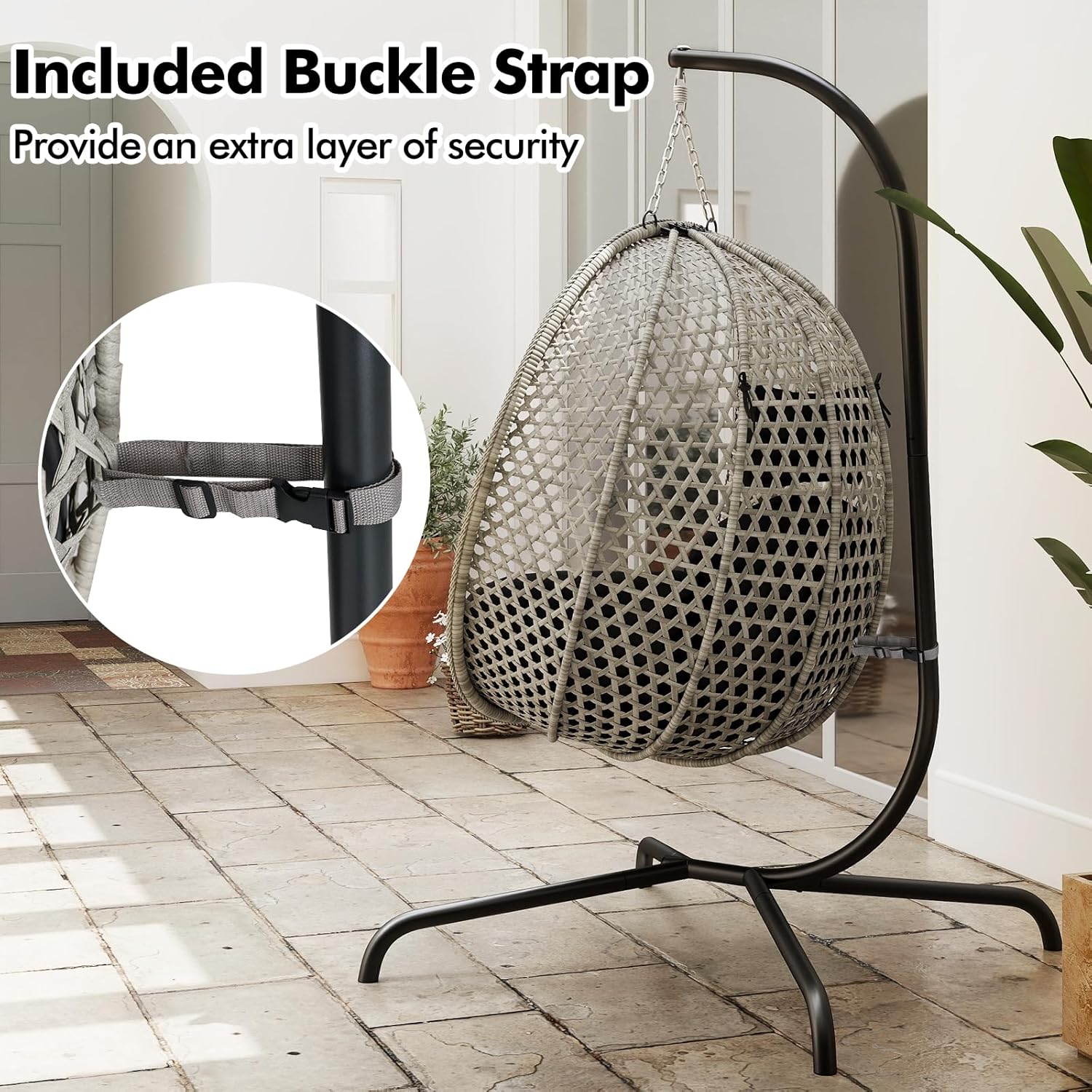 Swing Egg Chair with Stand Cushion Head Pillow Black