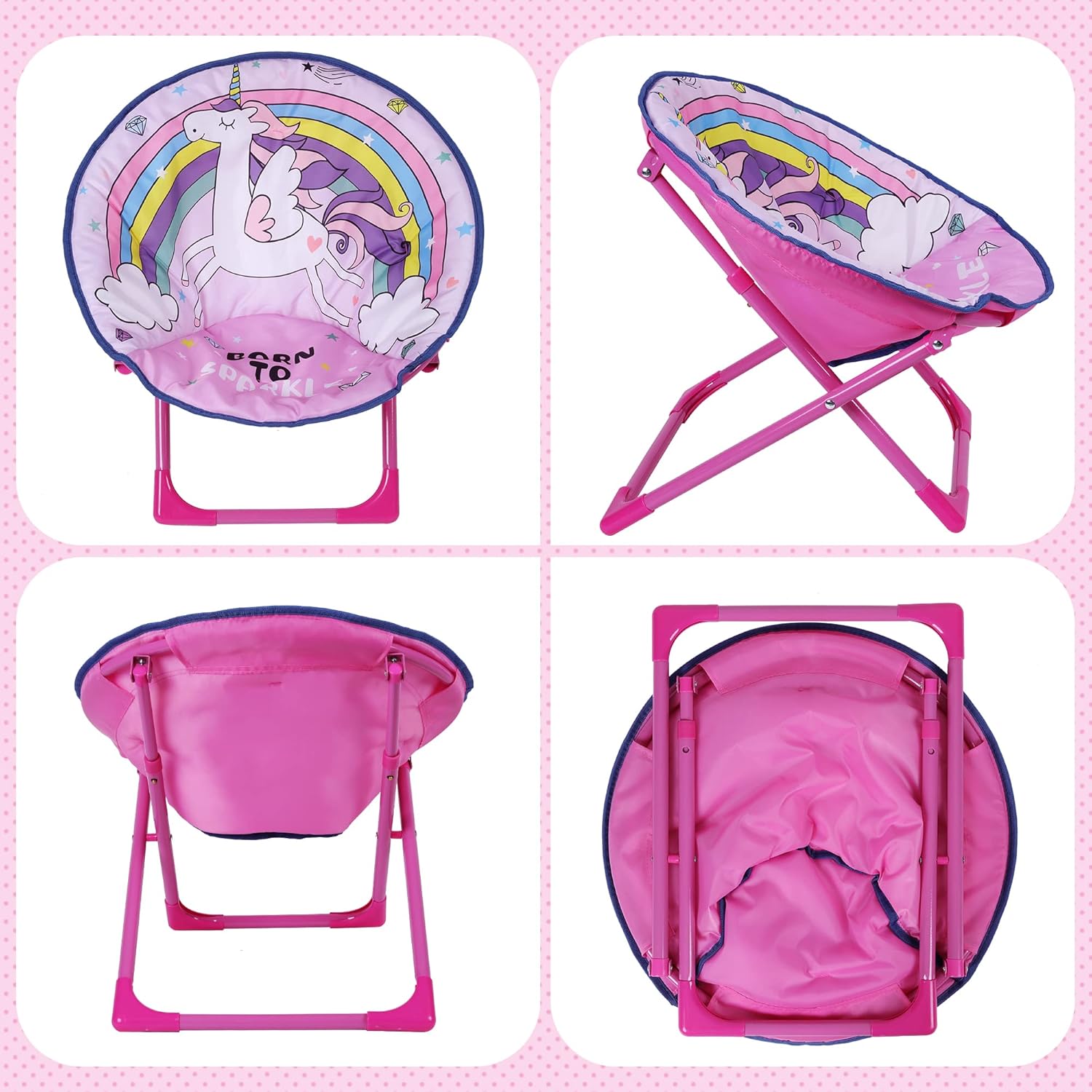 Pink Unicorn Kids Moon Chair Foldable Camping Seat