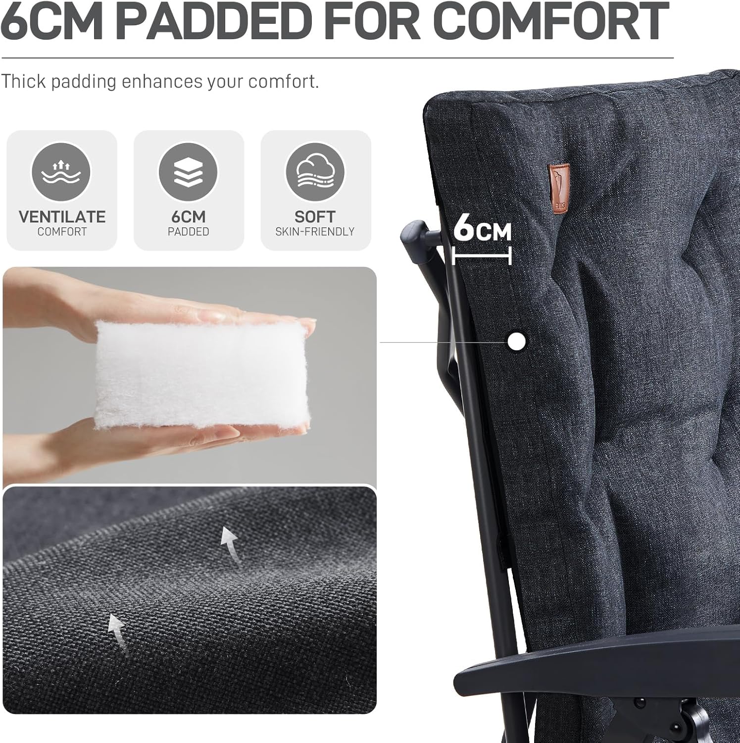Luxury Reclining Camping Chair High Back Black 150kg