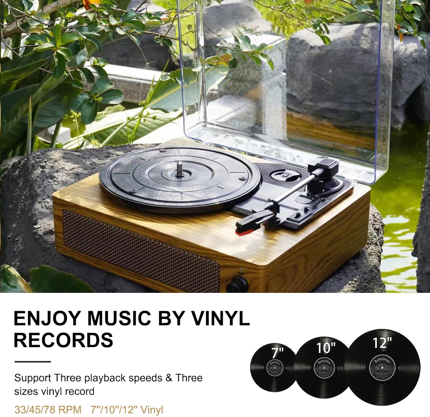 Bluetooth Vinyl Record Player Turntable 3-Speed with Built-in Speakers