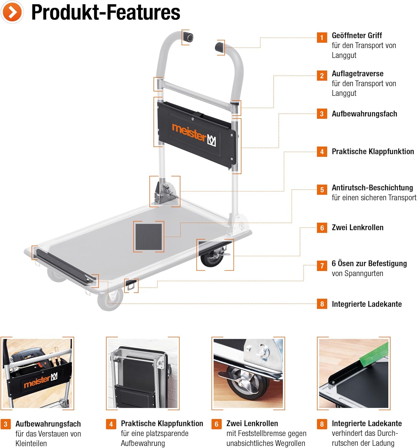 150KG Folding Platform Truck Flatbed Cart Brake Wheels