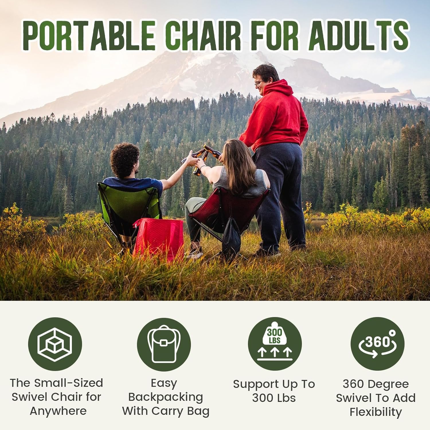 360 Swivel Folding Moon Camping Chair Portable Black