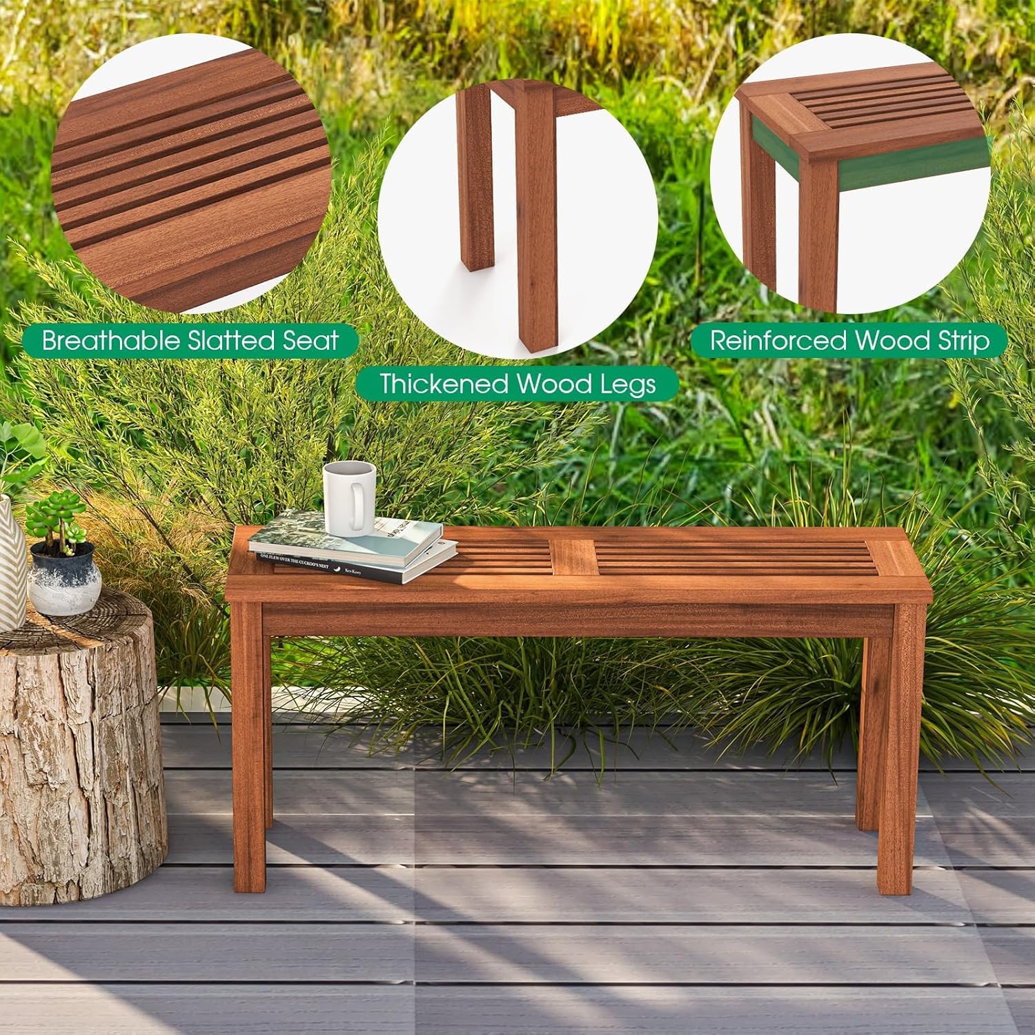 2 Seater Wooden Garden Bench Slatted Patio Seat 100cm