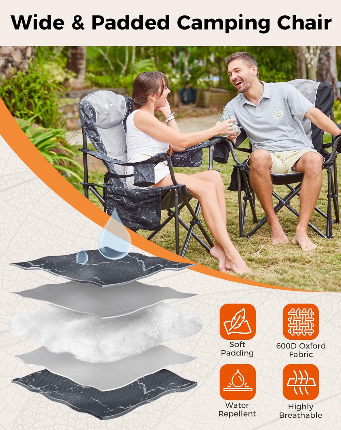 Oversized Camping Chair 205KG Cooler Grey