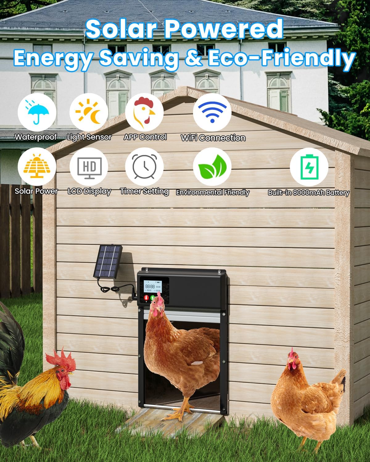 Automatic Chicken Coop Door Solar WiFi Timer Light Sensor