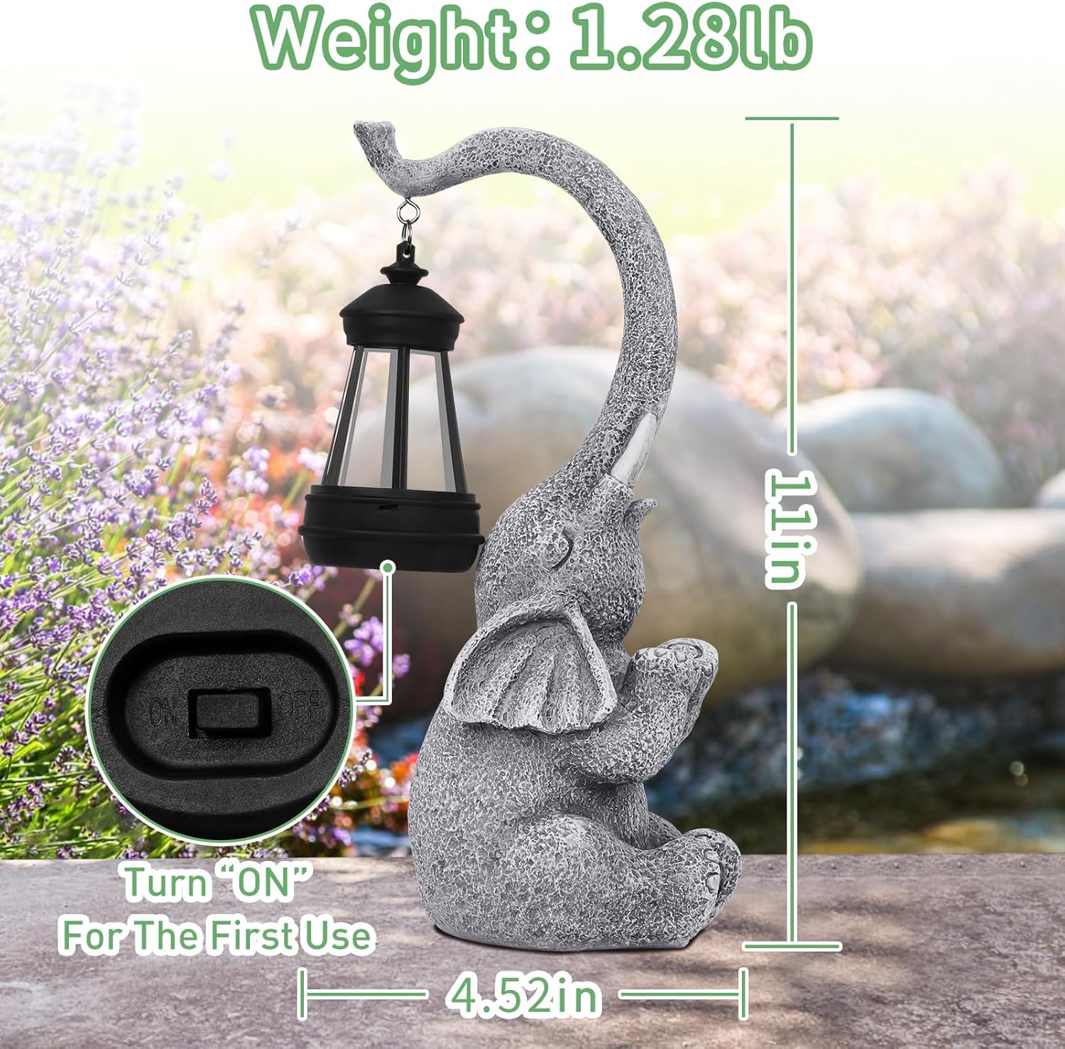 Solar Elephant Garden Statue LED Lantern Outdoor Waterproof Decor