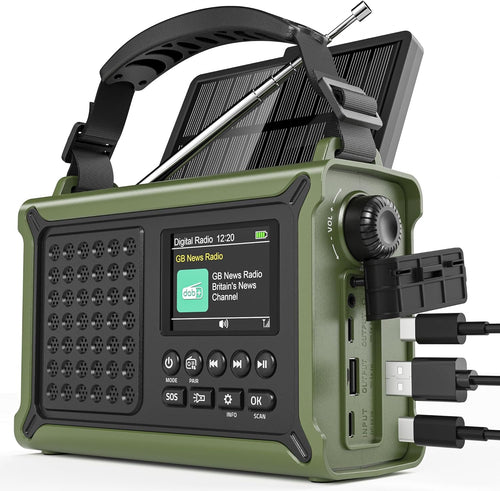 DAB FM Solar Wind Up Radio 12000mAh Bluetooth SOS Torch