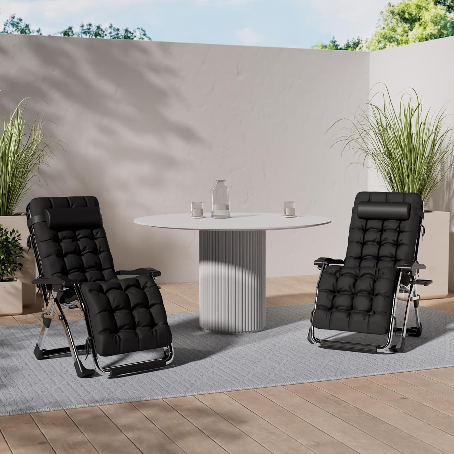 Zero Gravity Patio Lawn Reclining Chair Heavy Duty Sun Lounger Black