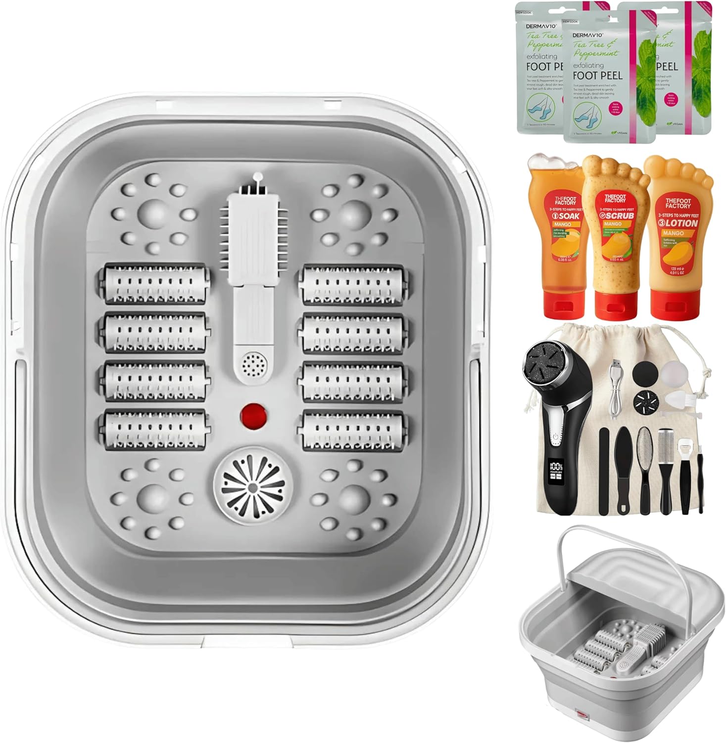 Electric Foot Spa Bath Massager LED Heat Shiatsu Rollers Tub