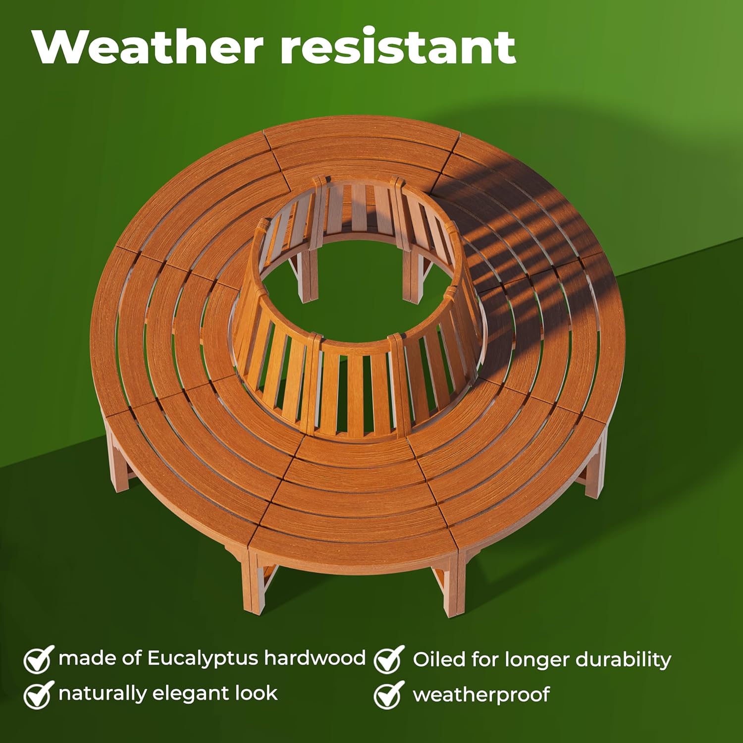 Circular Tree Garden Bench 160cm Eucalyptus Wood Outdoor Seat