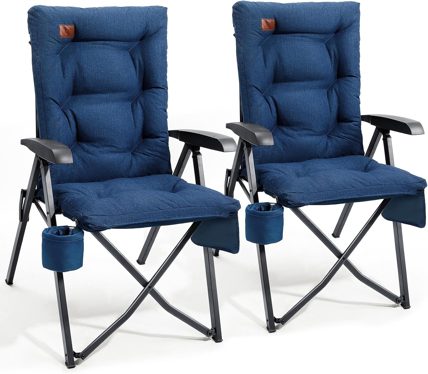 Luxury Reclining Camping Chairs 2 Pack High Back Blue