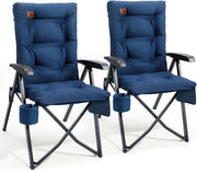 Luxury Reclining Camping Chairs 2 Pack High Back Blue