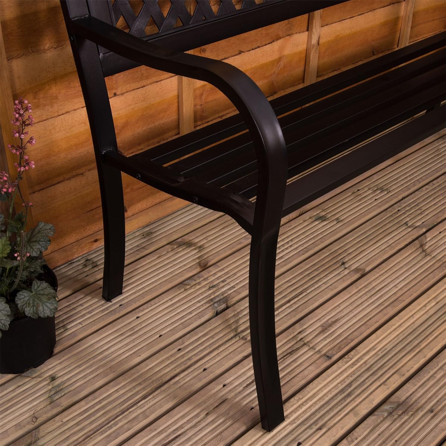 3 Seater Metal Garden Bench Lattice Outdoor Patio Park Seat