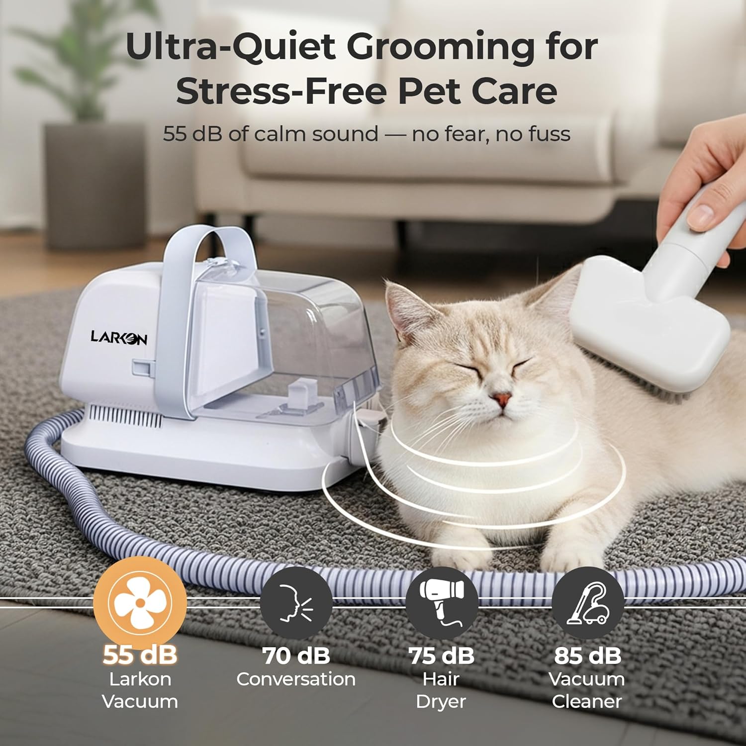 Pet Grooming Vacuum Kit Tangle Free Brush Nail Grinder Gray