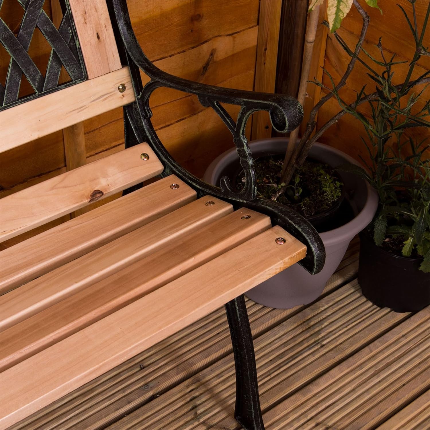 3 Seater Wooden Garden Bench Cast Iron Frame Patio Park Seat