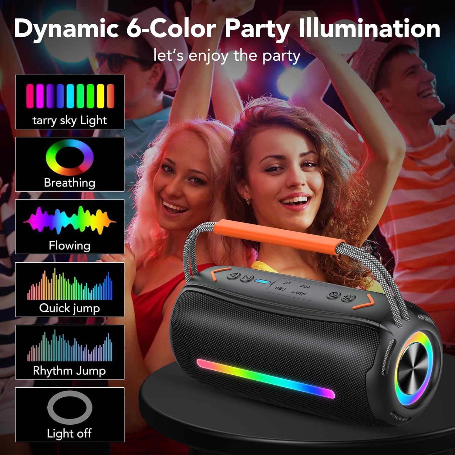 40W Portable Bluetooth Speaker RGB Lights Waterproof 30H Playtime