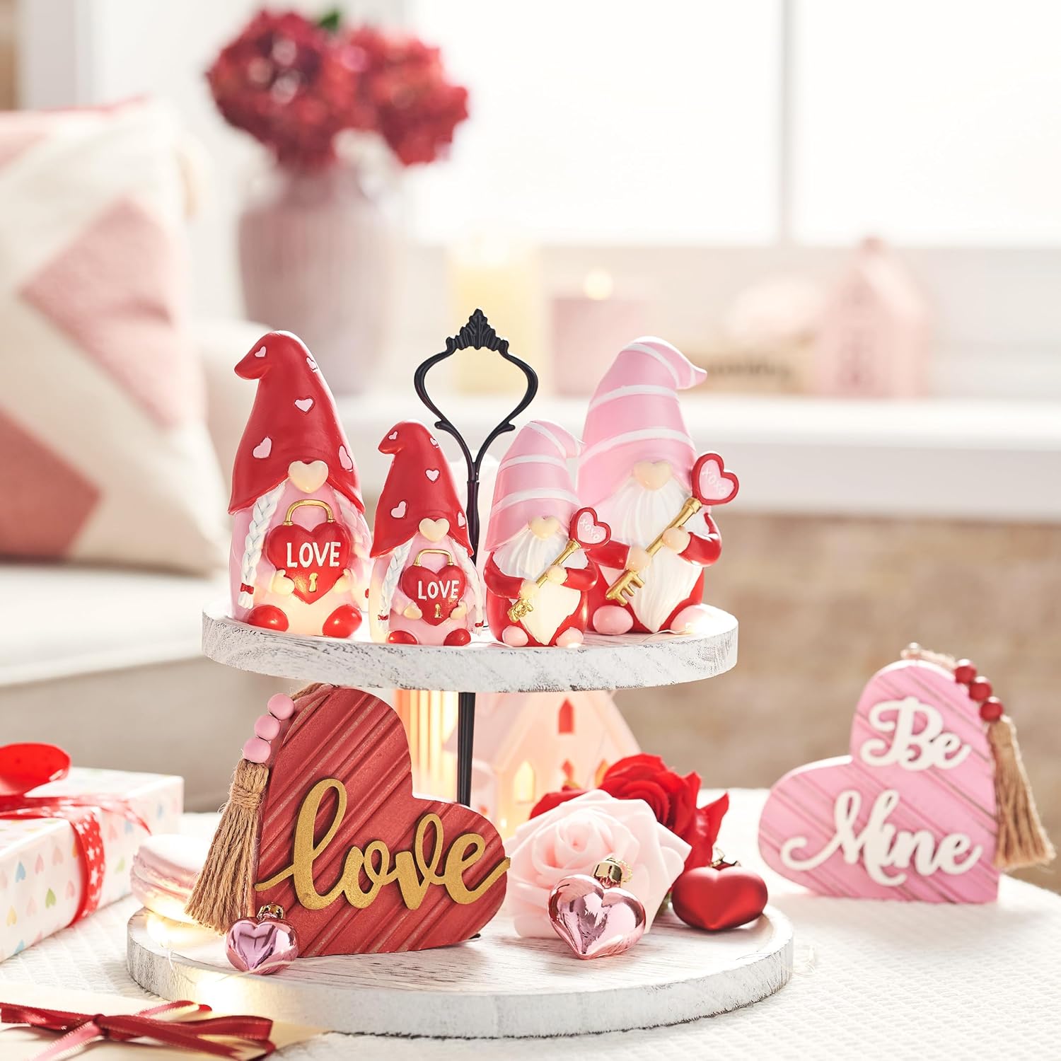 Valentines Gnome Set Resin Love Decor Table Ornament