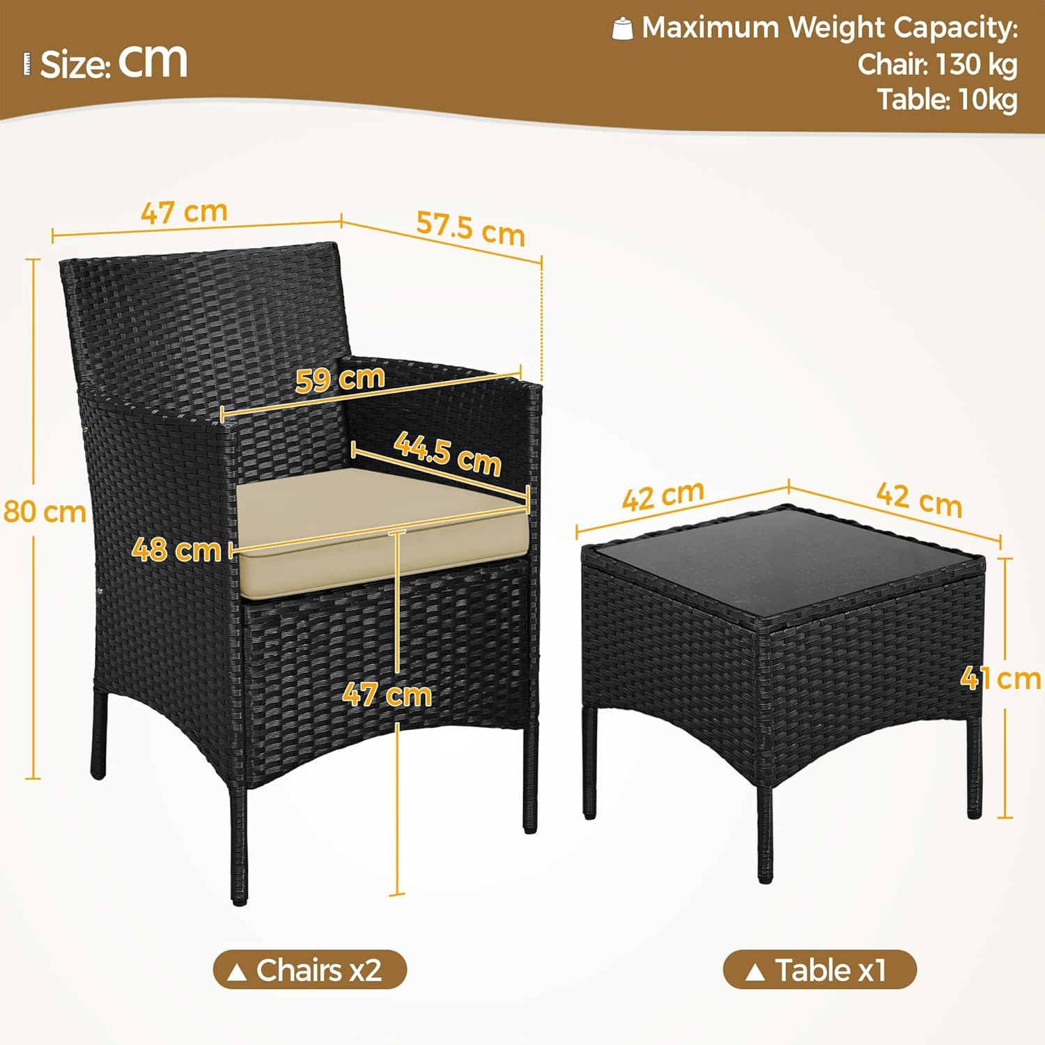 3 Piece Rattan Garden Furniture Set Patio Bistro Chairs Table