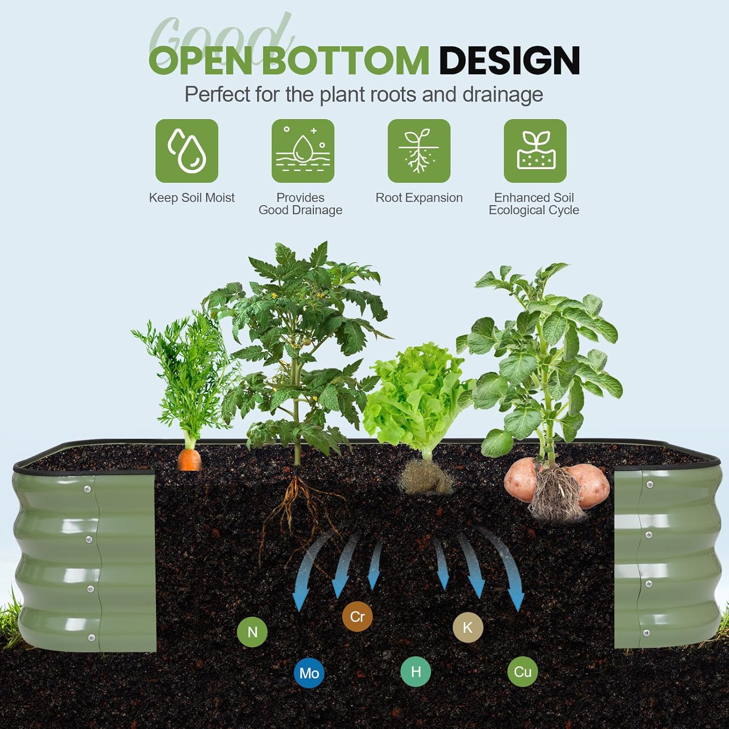 Adjustable Metal Raised Garden Bed Kit Green 3 In 1