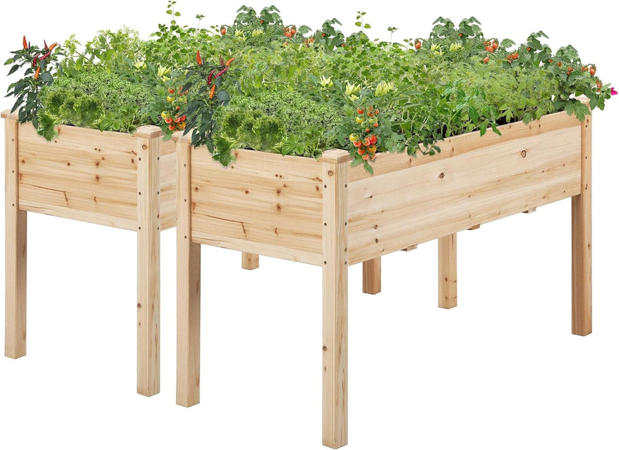 Set of 2 Raised Wooden Garden Beds Elevated Planter Box 120cm
