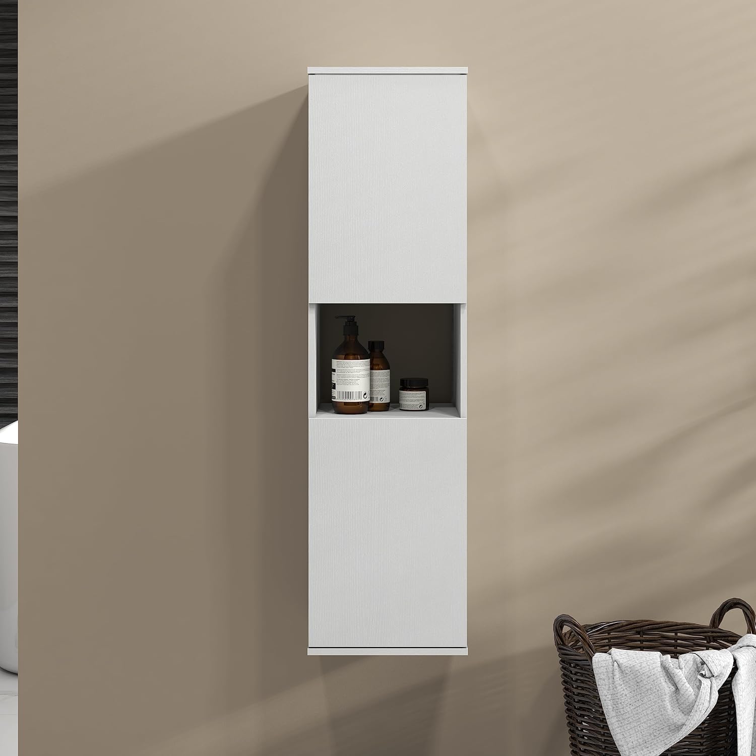 Wall Mounted Tall Bathroom Cabinet White 2 Door Storage Unit