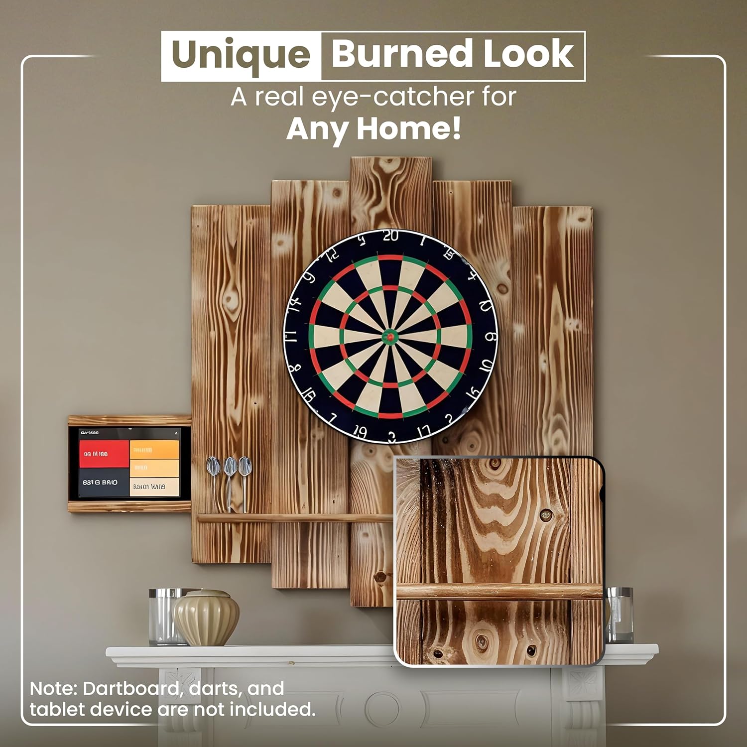 Wood Dartboard Surround Backboard Wall Protector Tablet Holder