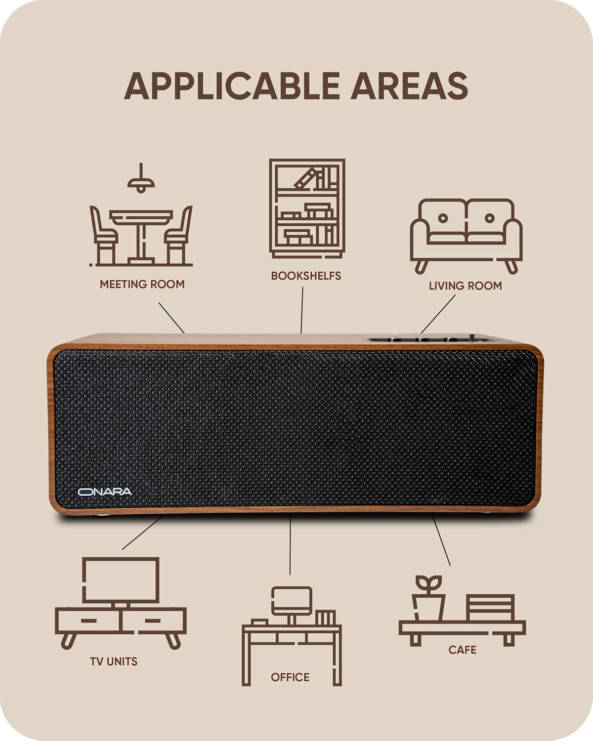 50W Bluetooth Bookshelf Speakers HDMI ARC Wooden HiFi Stereo