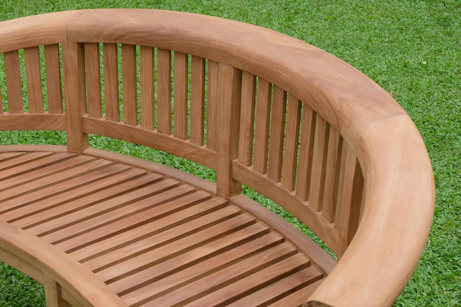Extra Thick Teak Wood Banana Garden Bench w/ Green Cushion Patio Seat 168cm