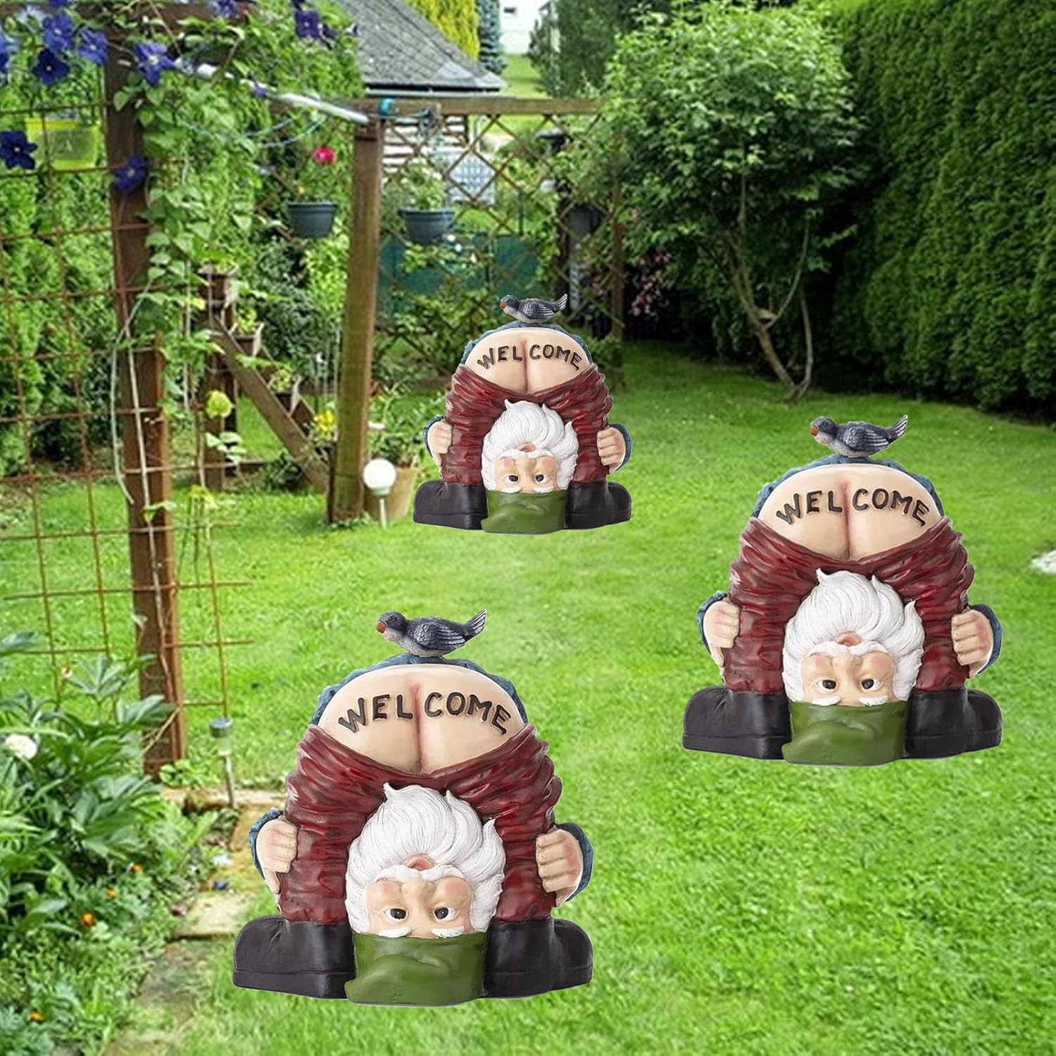 Funny Welcome Garden Gnome Statue Resin Outdoor Lawn Decor