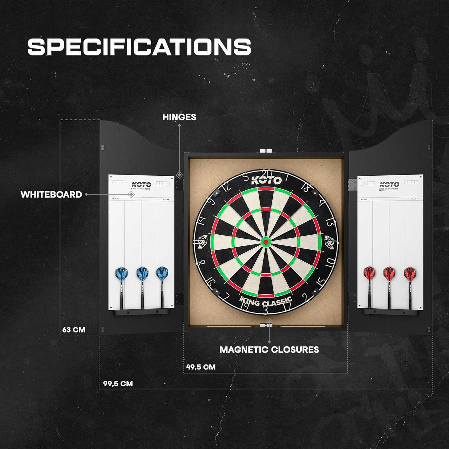 Dart Board Cabinet Set Bristle Board 2 Steel Tip Darts Scoreboard