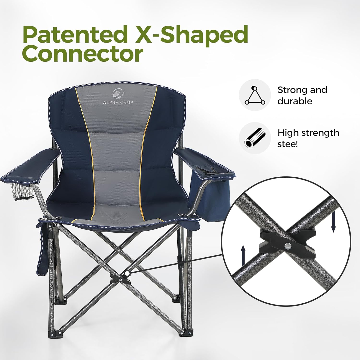 Set of 2 Heavy Duty Folding Camping Chairs 200kg Cooler Cup Holder